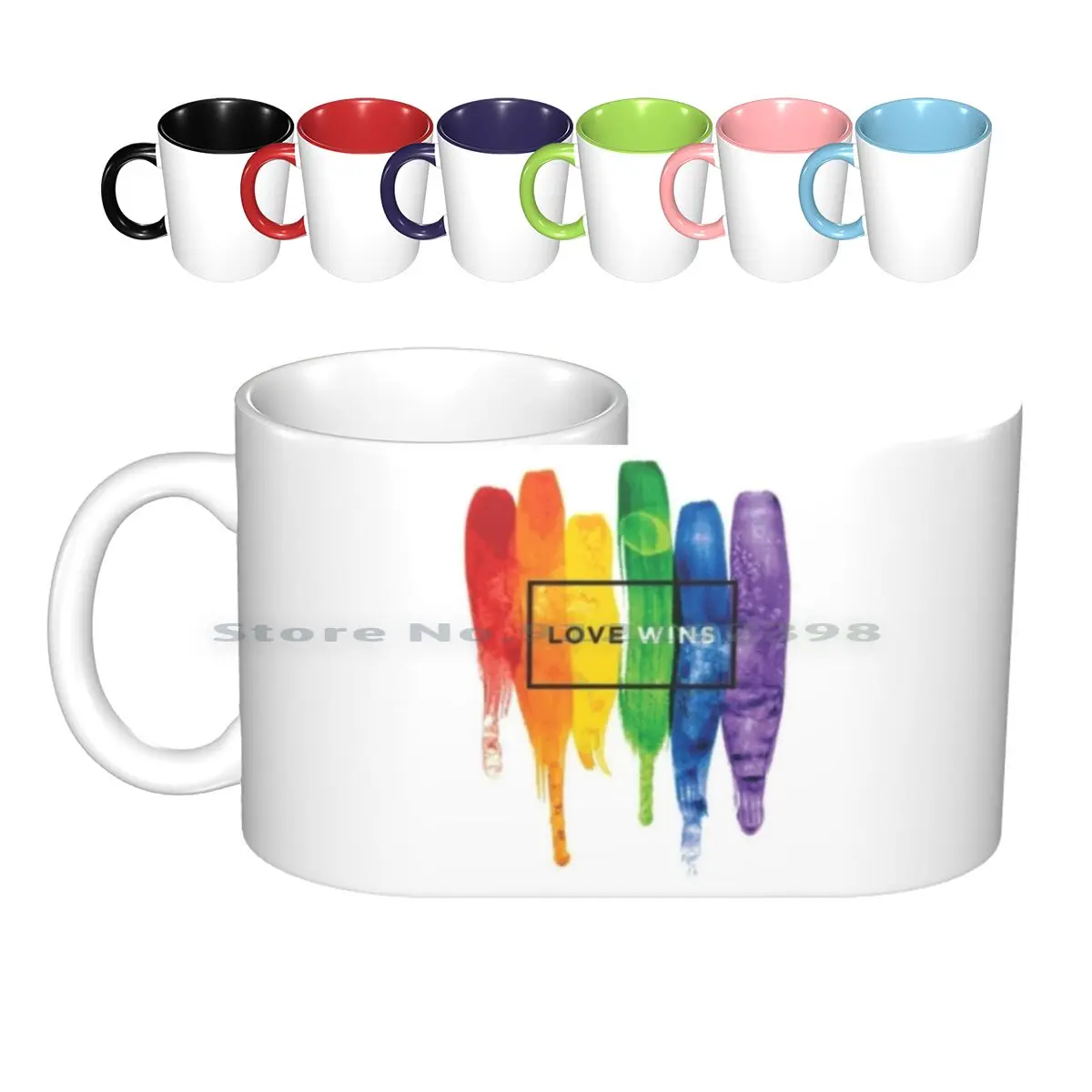 Watercolor Lgbt Love Wins Rainbow Paint Typographic Ceramic Mugs Coffee Cups Milk Tea Mug Gay Pride Lesbian Parade Bisexual