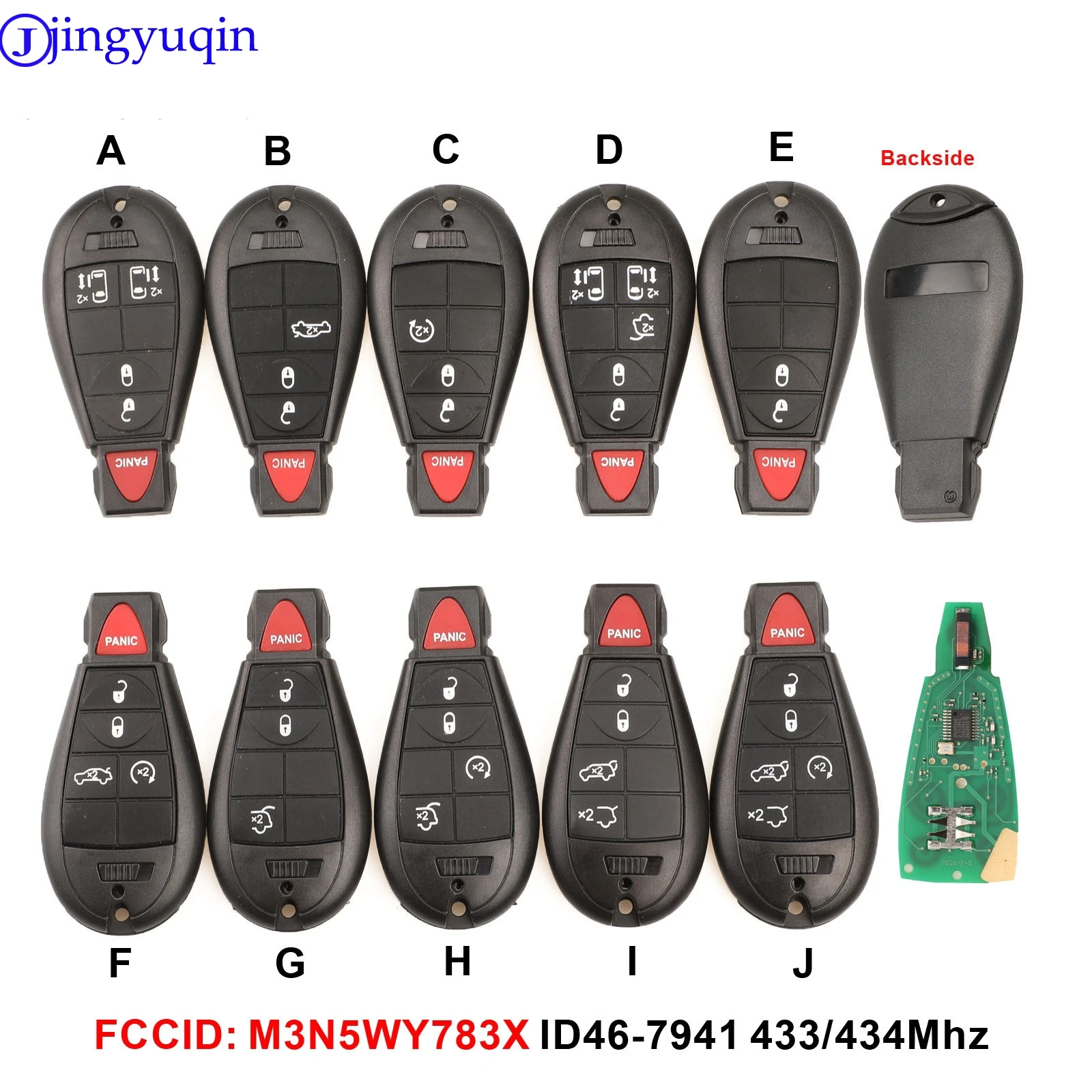 jingyuqin10PS 2/3/4/5/6/7B Smart Remote Key Fob For Chrysler M3N5WY783X IYZ-C01C GQ4-53T 433Mhz For Chrysler Jeep Grand Cherokee