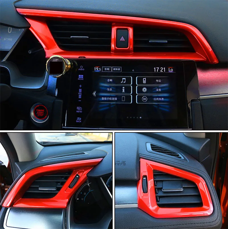 

FOR HONDA Civic 10th 2016 2017 2018 2019 2020 Red dashboard air outlet vent cover trim 3pcs