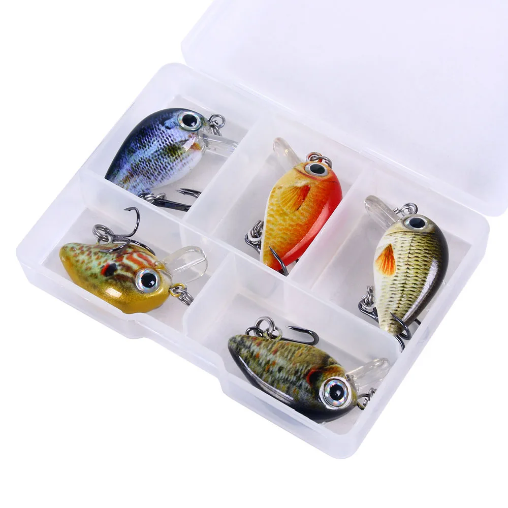 HENGJIA 5pcs 1.5g-2g 3cm Mini Crankbait Kit Artificial Wobblers Hard Bait Bass Trout Fishing Lure Tackle Pesca Peche Truite
