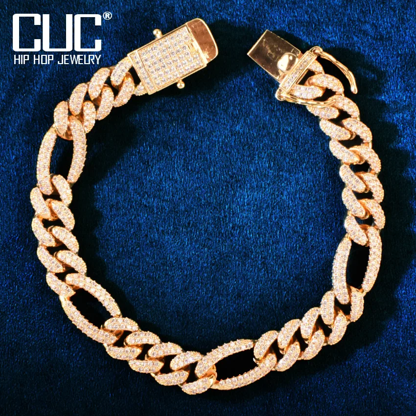 

8mm Miami Zirconia Cuban Chain Men Bracelet Hip Hop Jewelry Gold Color Plated Rapper Rock Link 7inch 8inch