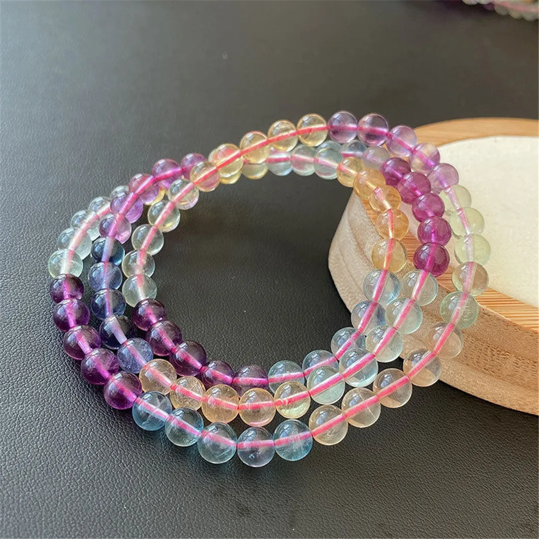 6mm Natural Colorful Fluorite Bracelets For Women Men Love Gift Crystal 3 Laps Necklace Round Beads Stone Stretch Jewelry AAAAA