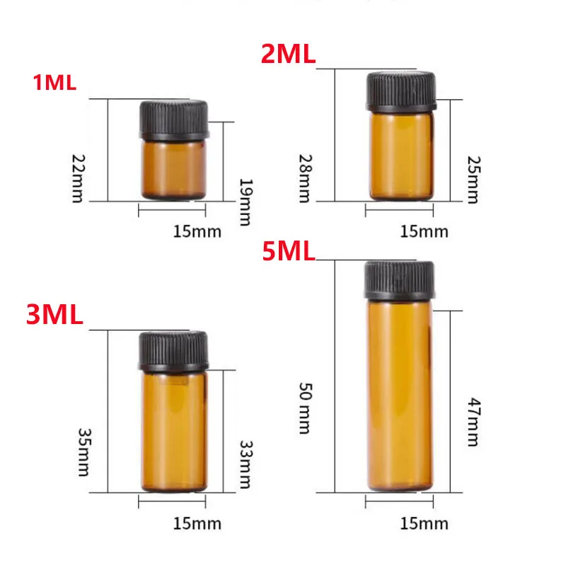 1pc Empty Amber Glass Essential Oil Bottle Laboratory Test Tube Glass Perfume Bottle Oil Bottle Test Sample 1/2/ 3/ 5ML