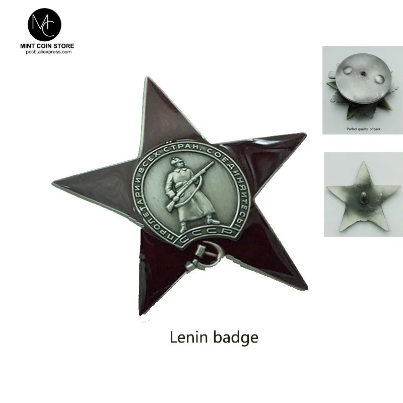 1 piece  CCCP Lenin Badge Antique silver metal Crafts patriotic war, red star