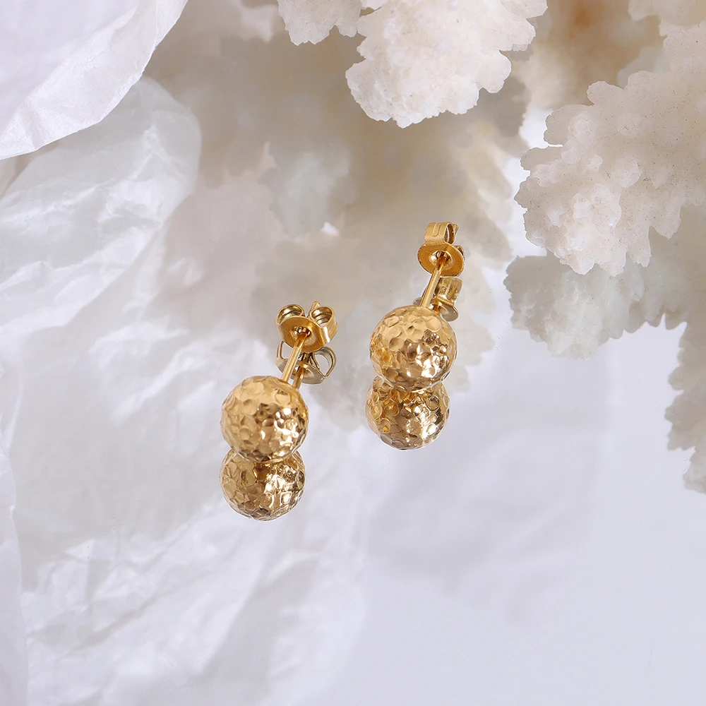 TOSOKO Stainless Steel Jewelry Tinfoil Ball Stud18 K Gold Colour Lady  Simple And Lovely Earrings BSF489