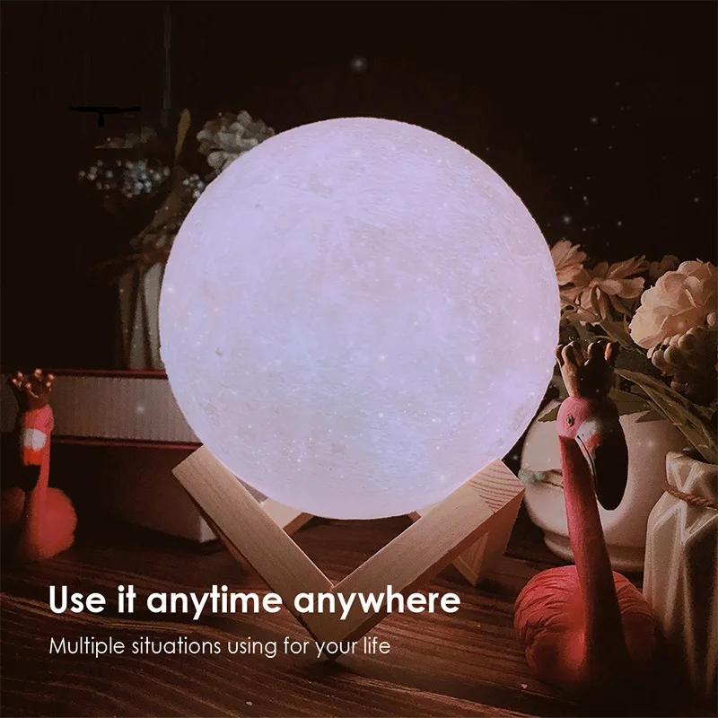 3D Print LED Lamp Moon Earth Jupiter Home Bedroom Decor Creative Mood Night Light USB Recharge Touch Pat Control Colorful