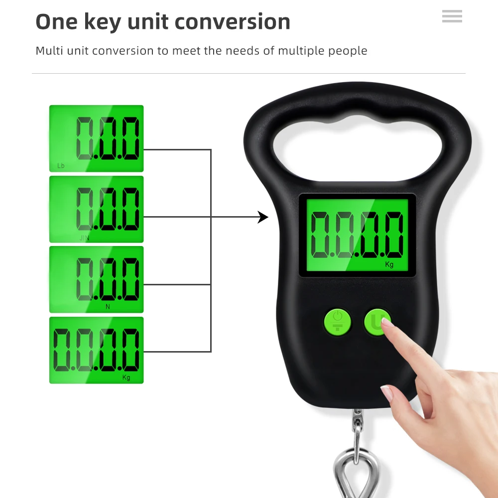 50kg/10g cyfrowa waga do zawieszania przenośna waga do bagażu elektroniczny wyświetlacz LCD waga rybna z wygodnym haczykiem na uchwyt