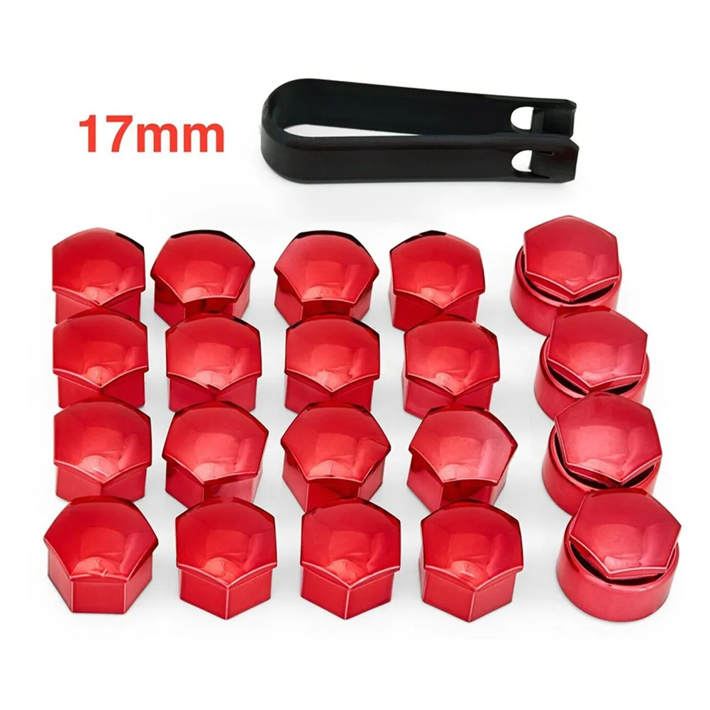 20pcs Car 17mm Wheel Cap Gloss Red Nut Cap + 4x Locking Wheel Nut Covers + Removal Tool Auto Exterior Accessories For BMW