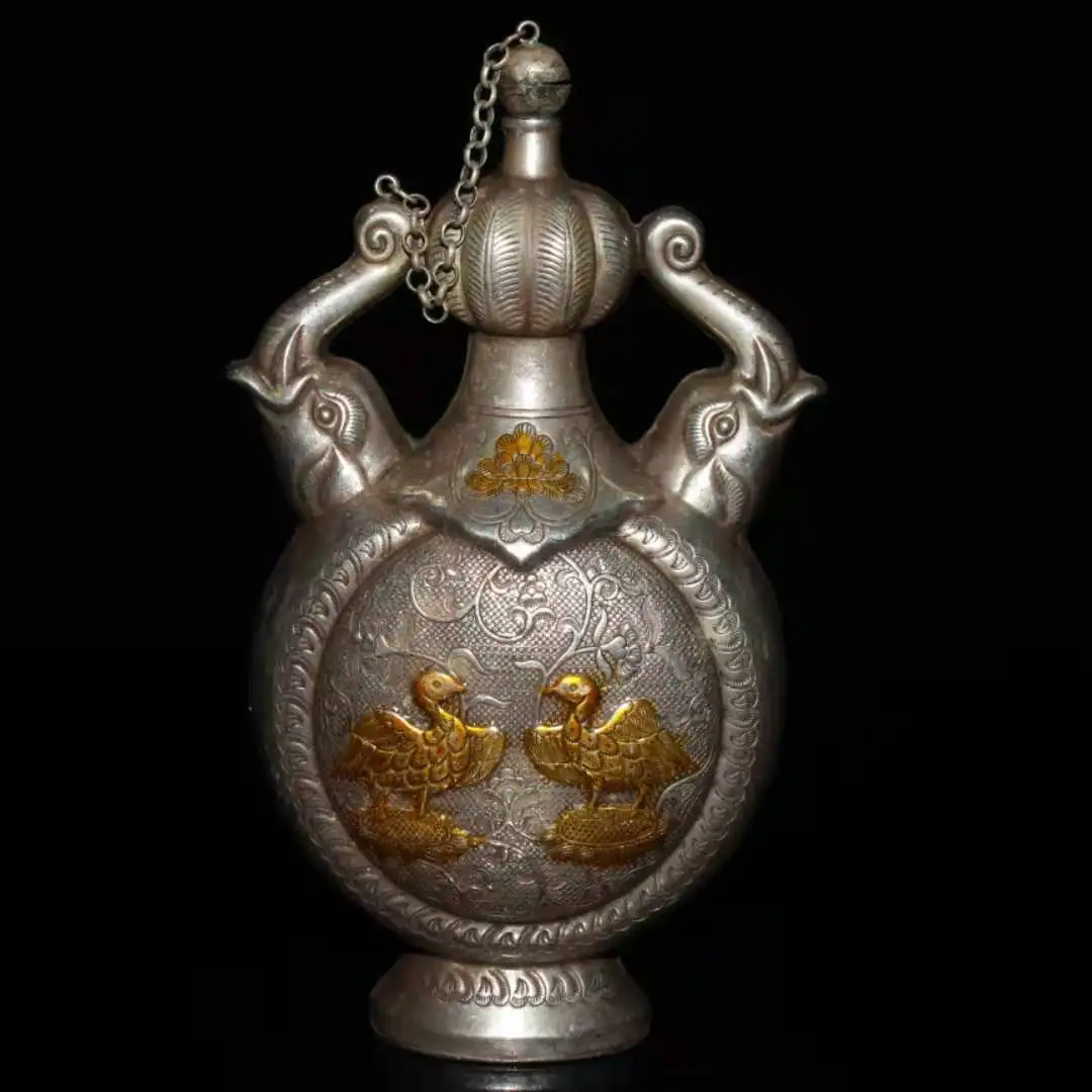 antique Tibet silver snuff bottle,Crane,Hand carved crafts,Decoration,collection &Adornment,Free shipping