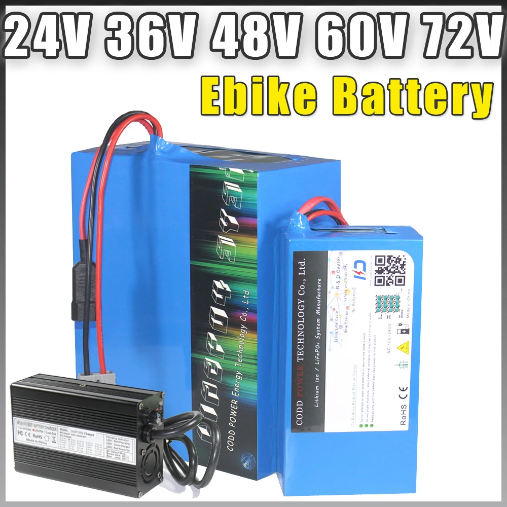 24V 36V 48V 60V 72V 20AH 30AH 40AH E bike Lithium Battery Pack with BMS 5A Charger