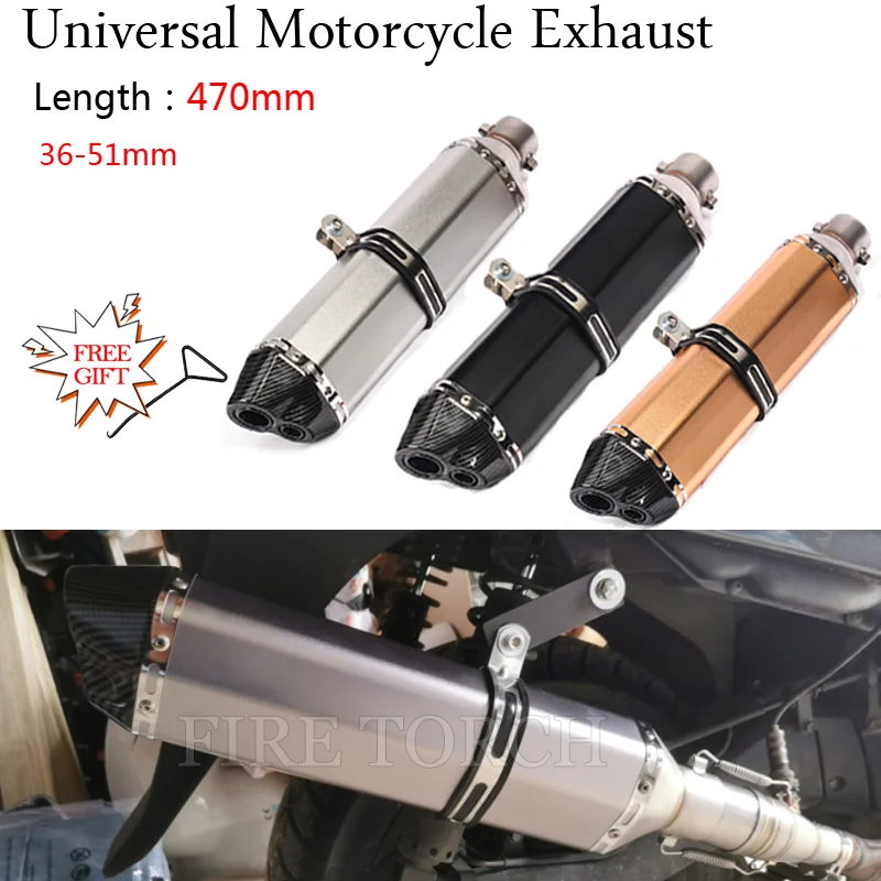 

470MM Universal Motorcycle Exhaust Pipe Muffler Silencer 51MM Escape Moto Pot Echappement Pipe Slip On For MT07 R1 ZX6R KTM390