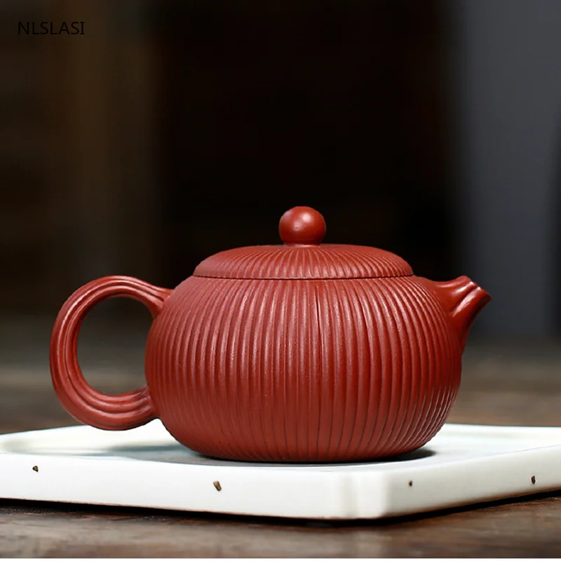 Yixing Classic tea pot purple clay Striped filter teapot beauty kettle Raw ore Handmade Teaware Customized gifts Authentic 160ml