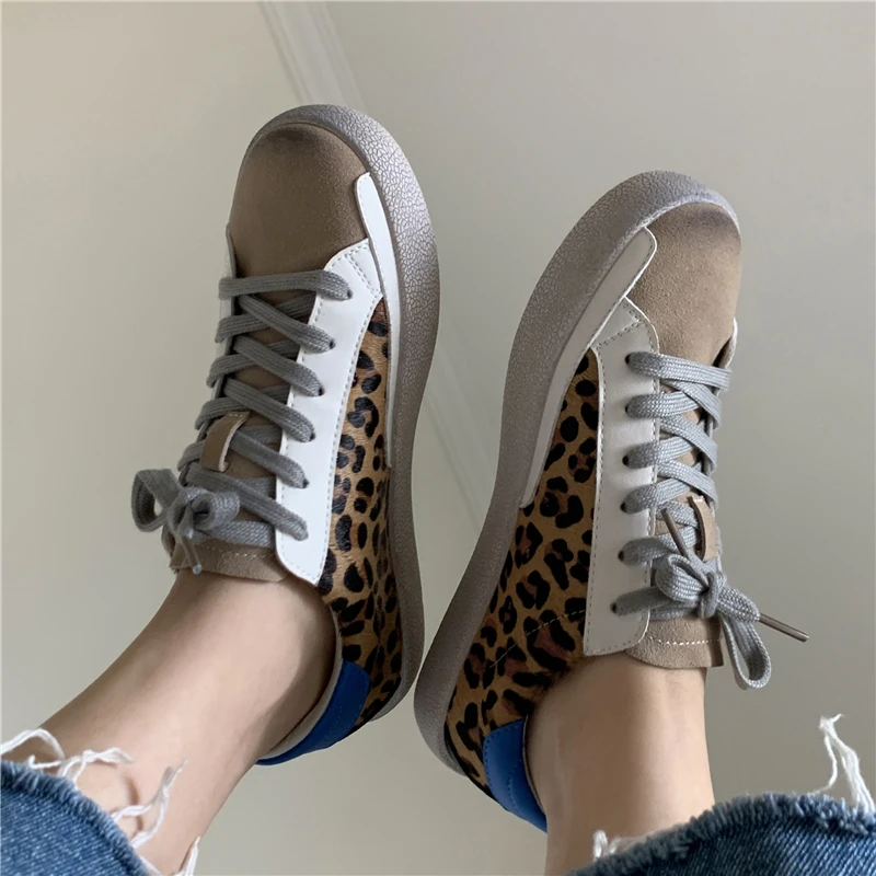 FEDONAS Brand New Women Sneakers Lace-Up Autumn Fashion Leopard Genuine Leather Sports Casual Flats Round Toe Shoes Woman 2025