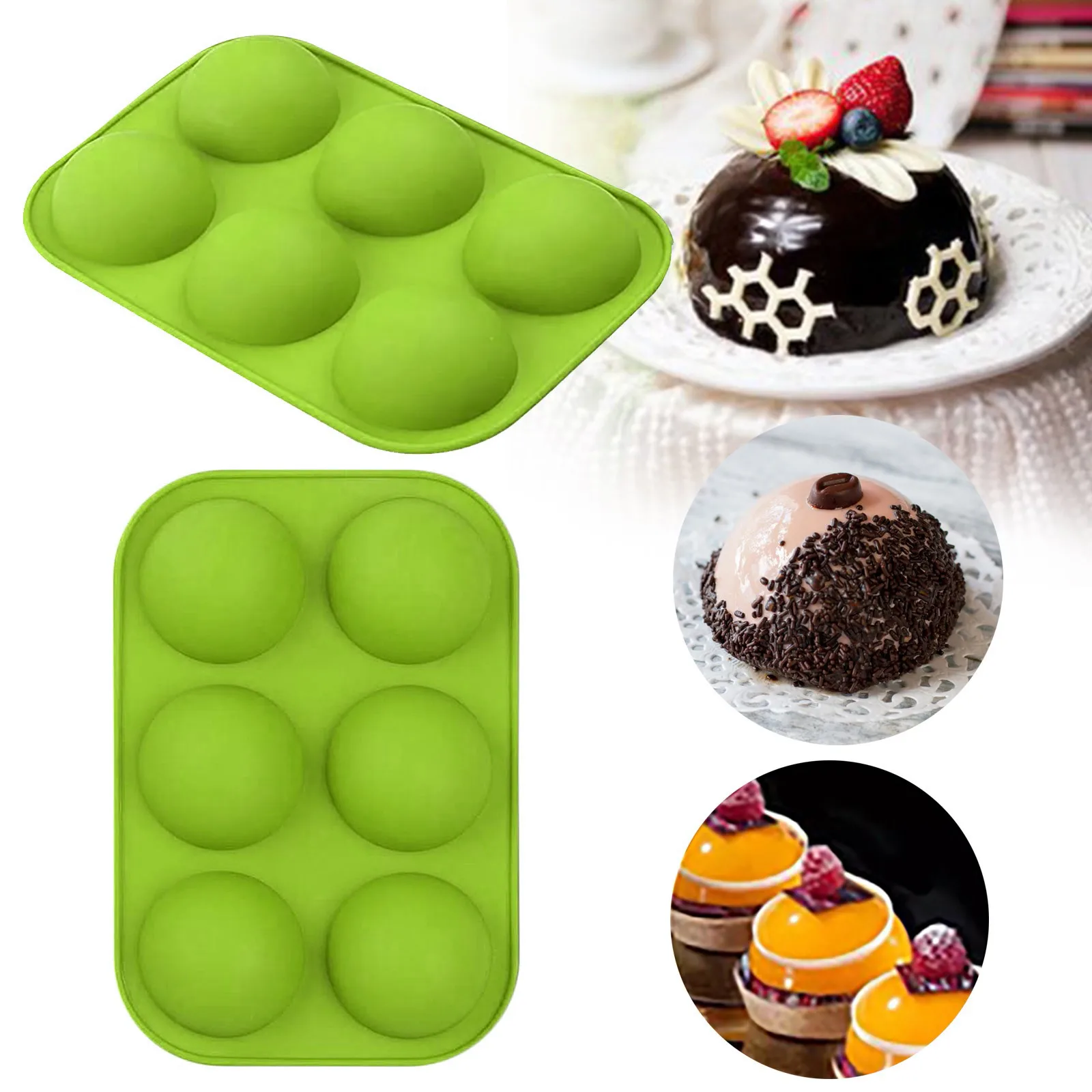 1pc 6 Holes Semi Sphere Silicone Mold For Making Chocolate Cake Jelly Green Blue Brown Mould DIY Cake Dessert Mould Kitchen Tool