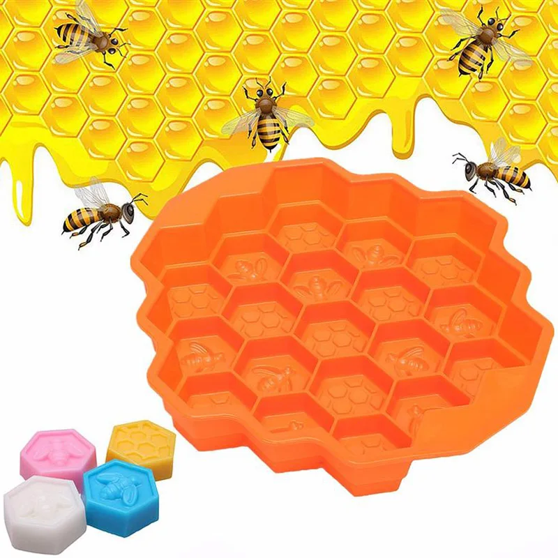 

19 Cavity Silicone Bee Honeycomb Cake Chocolate Cookie Soap Candle Mold Mould 24.5*23*4cm random color