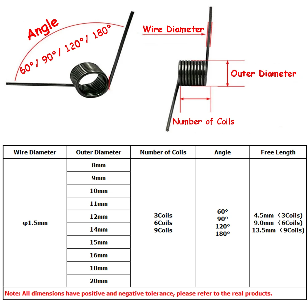 Yiqianyuan 10Pcs Torsion Spring Steel Wire Diameter 1.5mm Hairpin Springs 3/6/9 Coils Angles 60°/90°/120°/180° for DIY Crafts