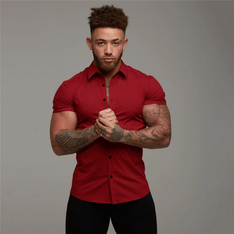 

Summer Fashion Shirts for Men Turn-down Collar Short Sleeve Shirt Masculina Camisa Super Slim Fit Blouse Homme Chemise Plus Size