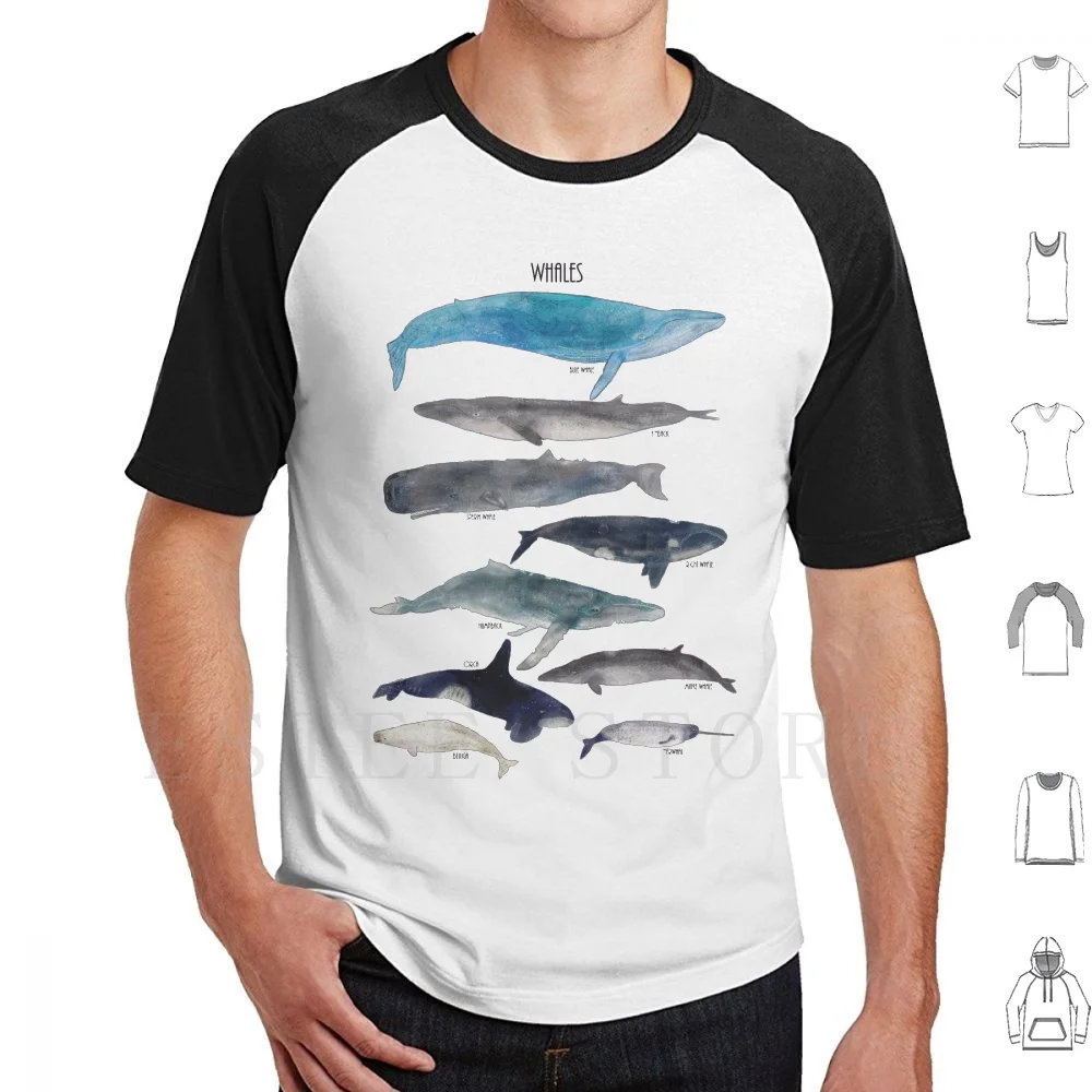 Whales T Shirt Cotton Men DIY Print Whales Whale Chart Blue Whale Whales Narwhal Minke Whale Orca Whale Humpback Beluga Whale