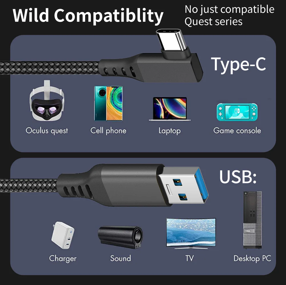 5M 6M Data Line Charging Cable for Oculus Quest 2 3 Pico Link USB 3.2 Type C Data Transfer USB-A to Type-C Cable 20V 3A Charger