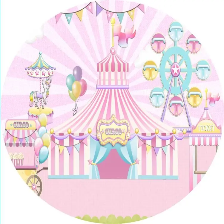 8x8FT / 6.5x6.5FT Carnival Circo Circus Tent Ticket Box Custom Round Circular Table Cover Wrinkle Free Washable Polyester Fabric