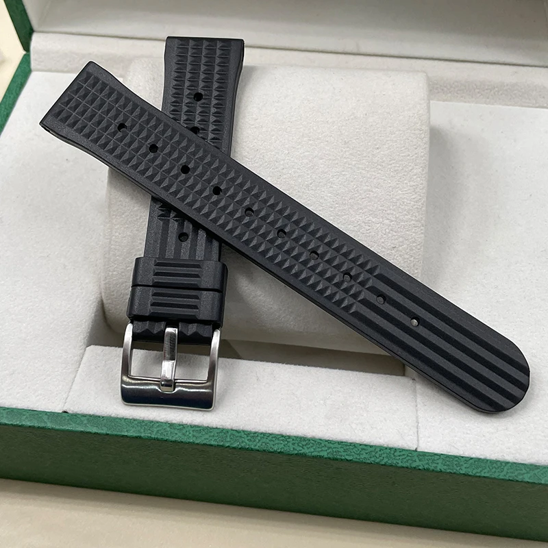 20mm Black Sport Silicone Strap Waterproof Watchband Men Rubber Bracelet Watch Waffle Strap Replacement Accessories