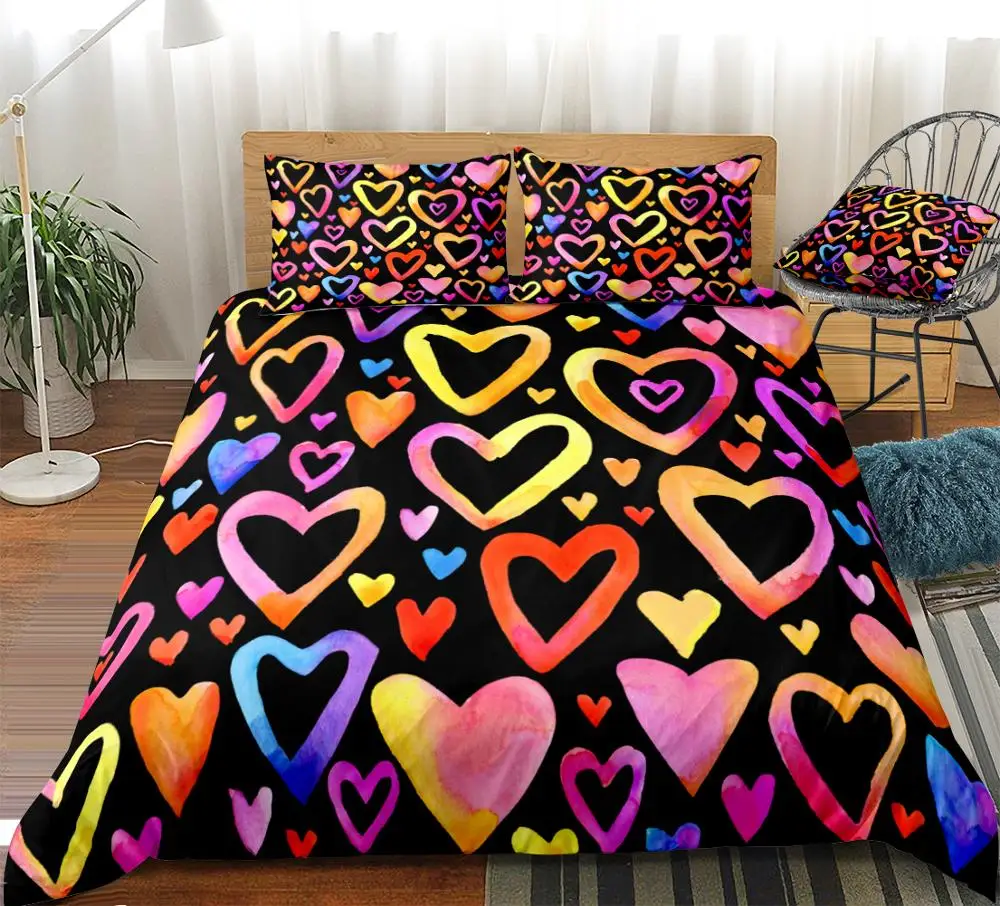 Couple Bedding Set Valentine's Day Gift Heart Duvet Cover Set for Girls Fashion Quilt Cover Set Love Bedclothes