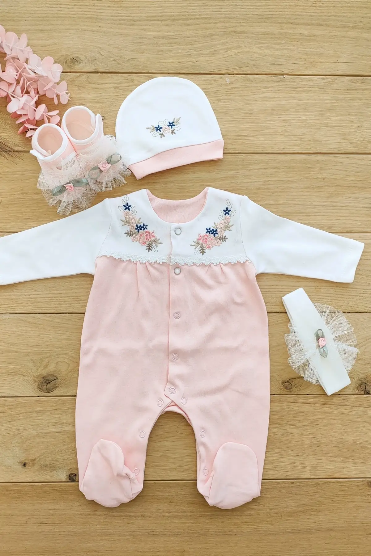 Baby Girl Pink 10 Pieces Hospital Outlet Natural Embroidered Set 100% Cotton Baby Clothing 0-3 9,9-12months