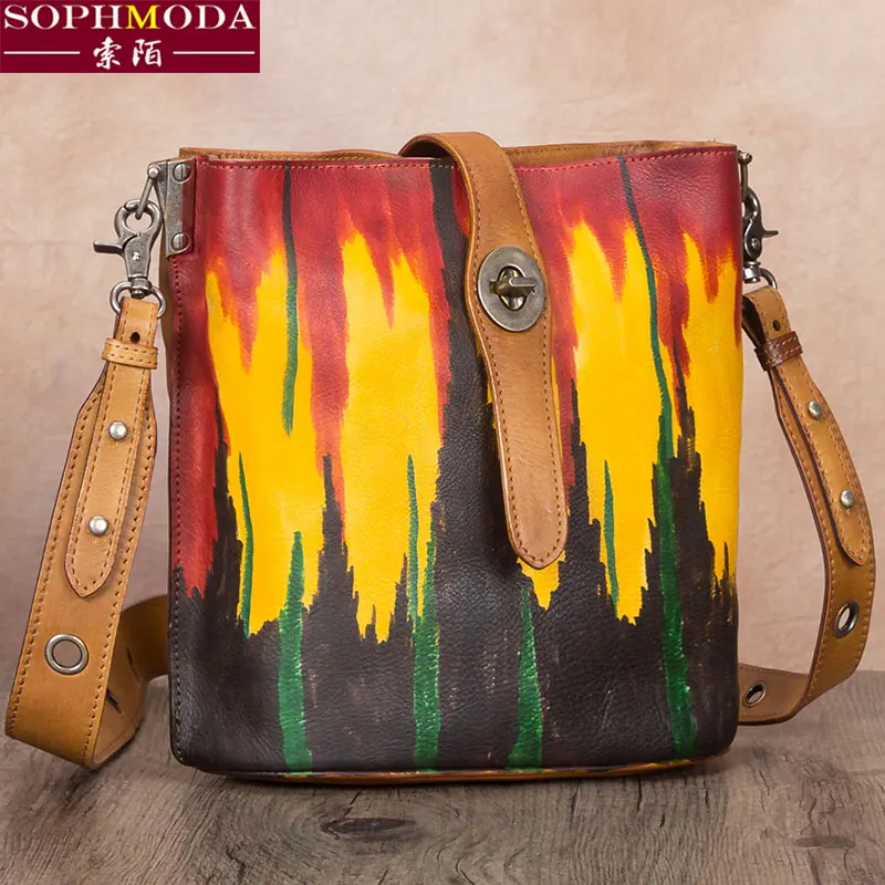 

★handmade leather bag cowhide leather women's bag single shoulder bag women's messenger bag women's 2021 new style