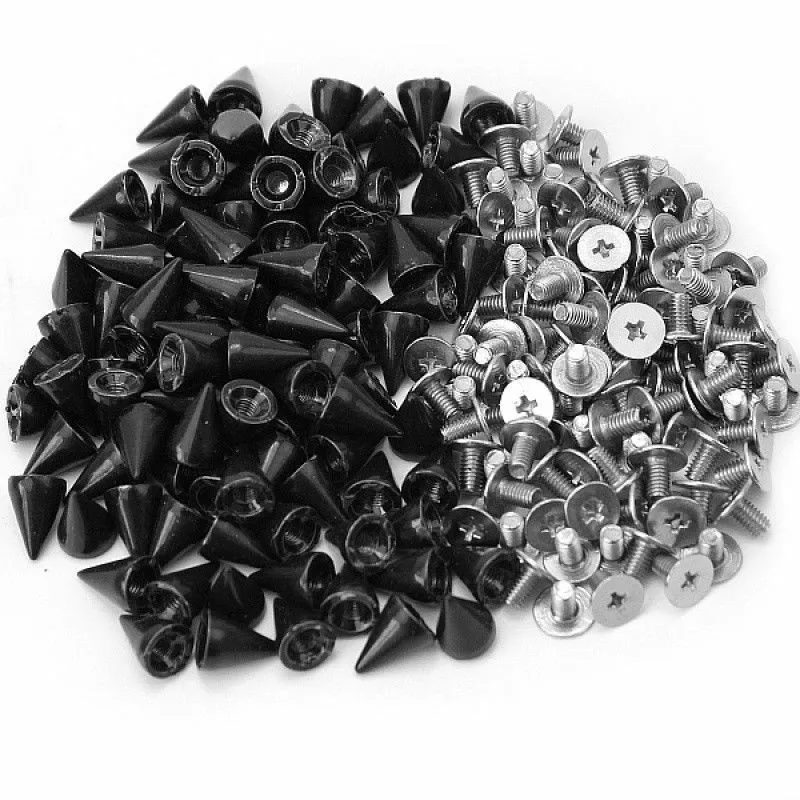 100 pz punte in lega nera cono borchie rivetto proiettili punte cono viti prigioniere per vestiti artigianato in pelle Punk Rock 7x10mm