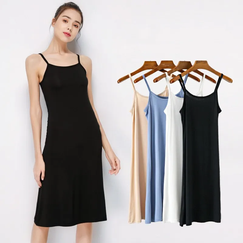 Women's Camisoles Full Slips Dress with shoulder-straps Long Under dress  Solid underskirt Inner Petticoat height 90 to 120cm