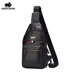 BISON DENIM di Modo del Cuoio Genuino del Sacchetto del Messaggero Uomini Borsa Petto Sacchetto di Spalla Crossbody Maschio Casual Sling Pacchetto della Cassa N2666