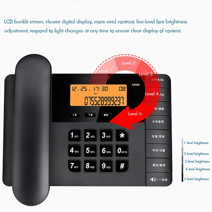 Corded Phone Telephone Landline with Speakerphone, Caller ID, Adjustable Volume & LCD Brightness, Clock for Office Home Hotel