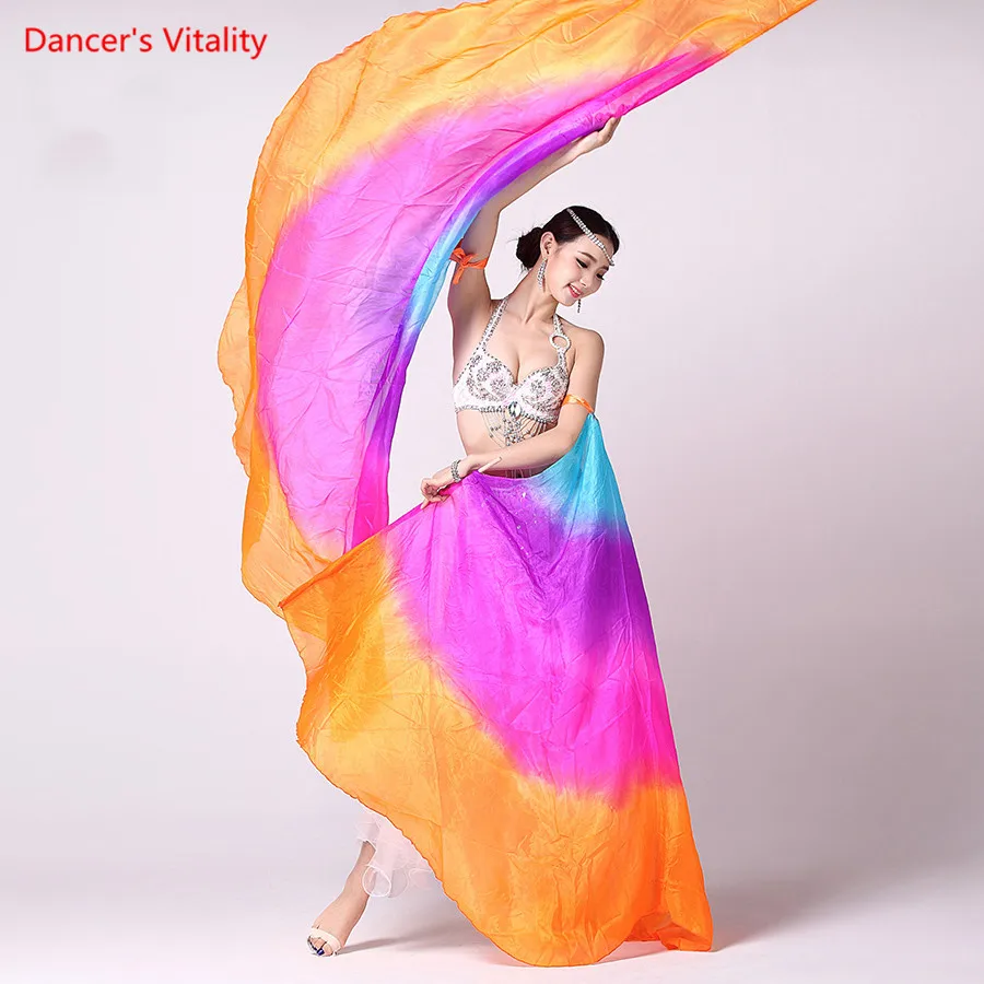 100% Silk Stage Performance Props 1 Pair Half Circle Silk Veil Dance Right/Left Hand Gold Belly Dance Veils Color Isis Wings