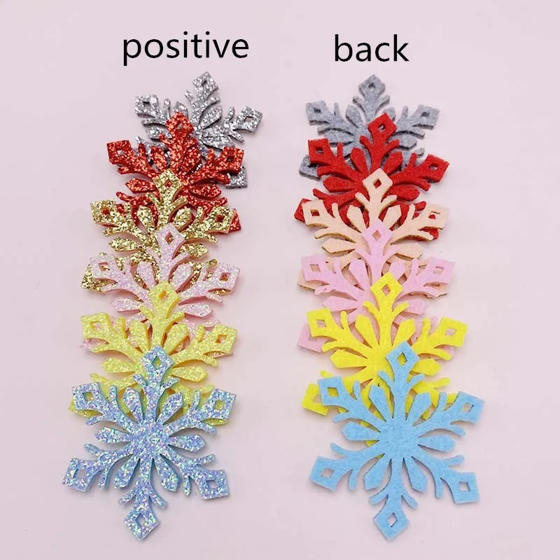 Glitter Christmas Decoration Snowflakes Felt Sewing Accessories Patch Hairpin Material Pendant DIY Handwork Craft Supplies10 Pcs