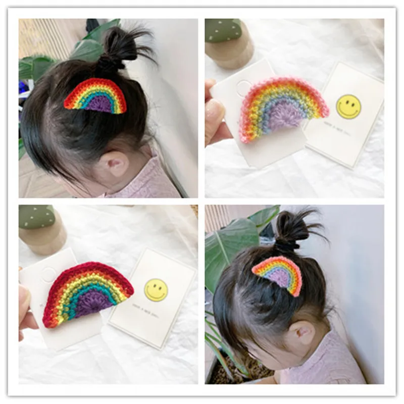 

Boutique ins 10pcs Fashion Cute Crochet Rainbow Snap Clips Solid Cartoon Barrettes Hairpins Princess Headwear Hair Accessories