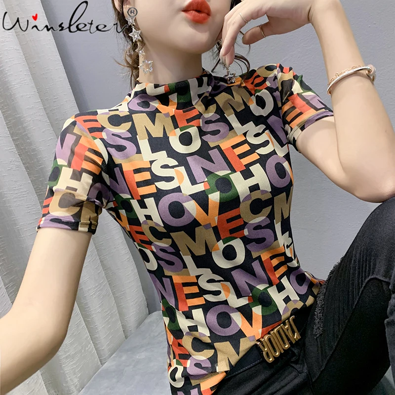 MadBlack Summer Korean Clothes Mesh T-Shirt Fashion Print Letters Women Tops Short Sleeve Bottoming Shirt 2022 New Tees T1D811A