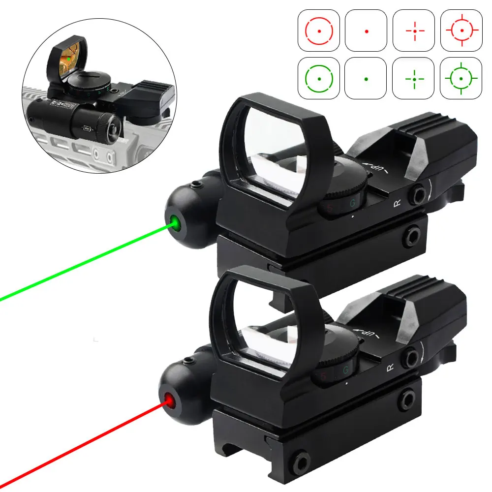 Tactical 20mm Rail Mount Red/Green Laser Sight Riflescope Hunting Optics Holographic (Circle Dot+Cross+0 MOA+3 MOA) Rifle Scope