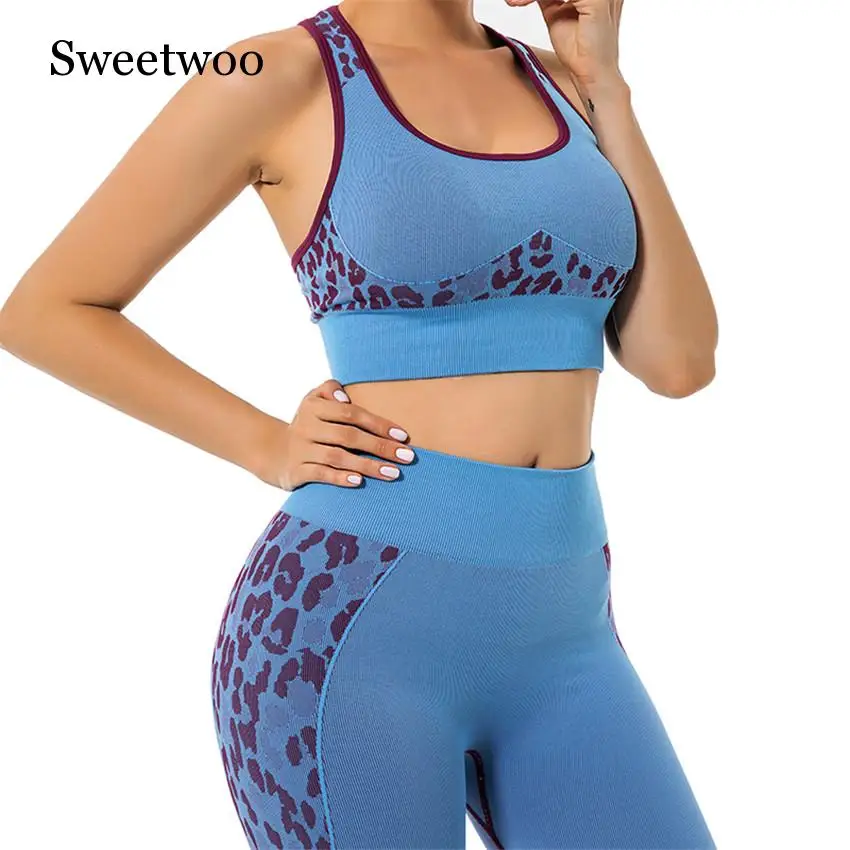 

Leopard Gym Push Up Yoga Set Fitness Tracksuit Women Sport Suit Jogging Training Running Set Seamless Bra+Legging Yoga Set