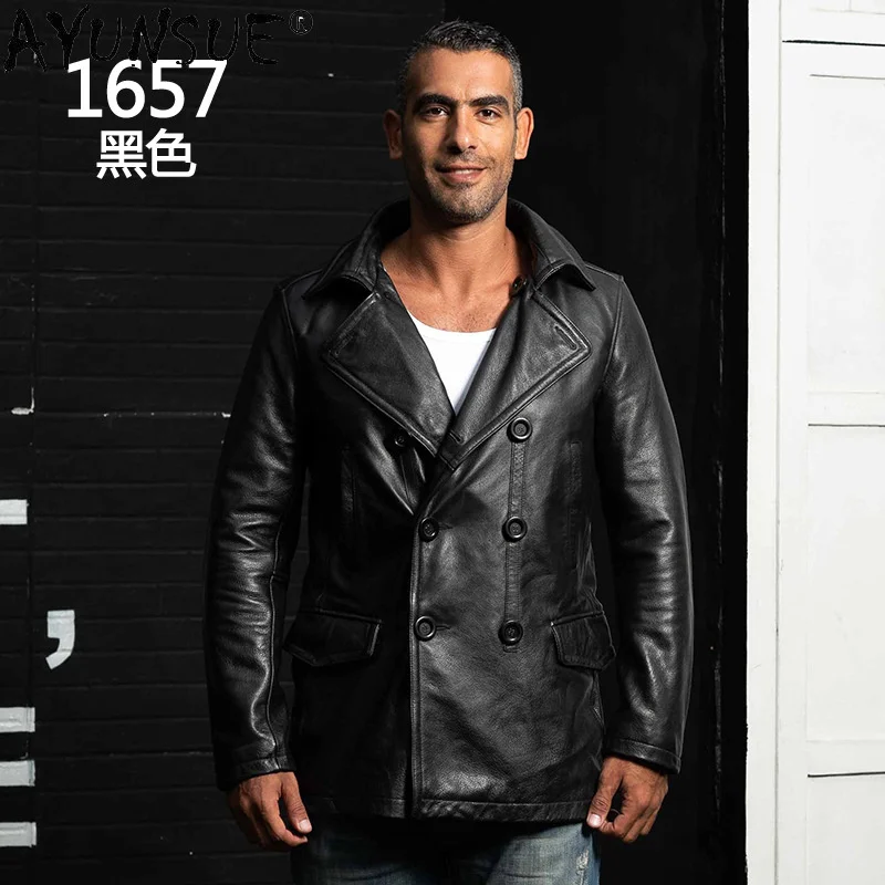 Leather Genuine Jacket Men Clothing 6XL Real Cowhide Leather Vintage Men\'s Windbreaker Thick Clothes Hommes Veste LXR922