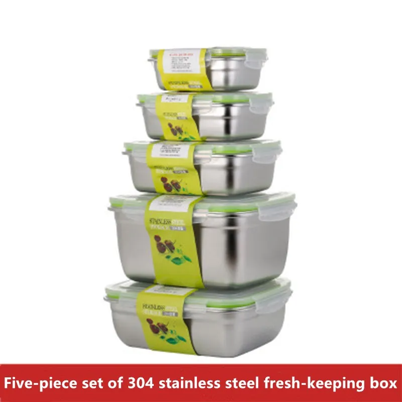 304 Stainless Steel Lunch Box Fresh-keeping Box Korean Rectangular Sealed Box With Lid Food Refrigerator Refrigerated Lunch Box