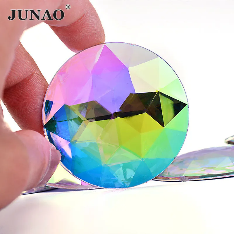 JUNAO 20pcs 52mm Crystal AB Large Rhinestones Flat Back Round Acrylic Gems Non Hot Fix Strass Applique for Wedding Decoration