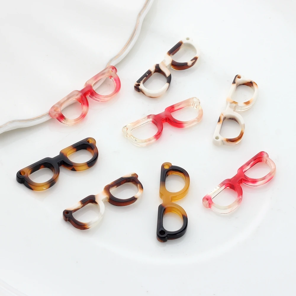 10 sztuk/partia kwas octowy żywica Charms szylkret okulary okulary Charms złącze dla DIY tworzenia biżuterii znalezienie akcesoria