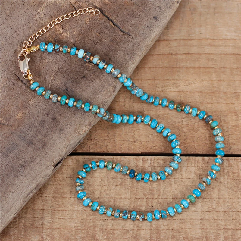 Yoga pequeño turquesas azul Jaspers Semilla de perlas collar gargantilla bohemio vacaciones collar Torques de alta joyería de calidad Dropshipping. Exclusivo.