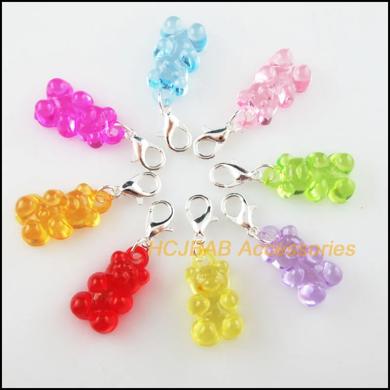 16 New Acrylic Bear With Silver Plated Clasps Charms Mixed Animal Pendants