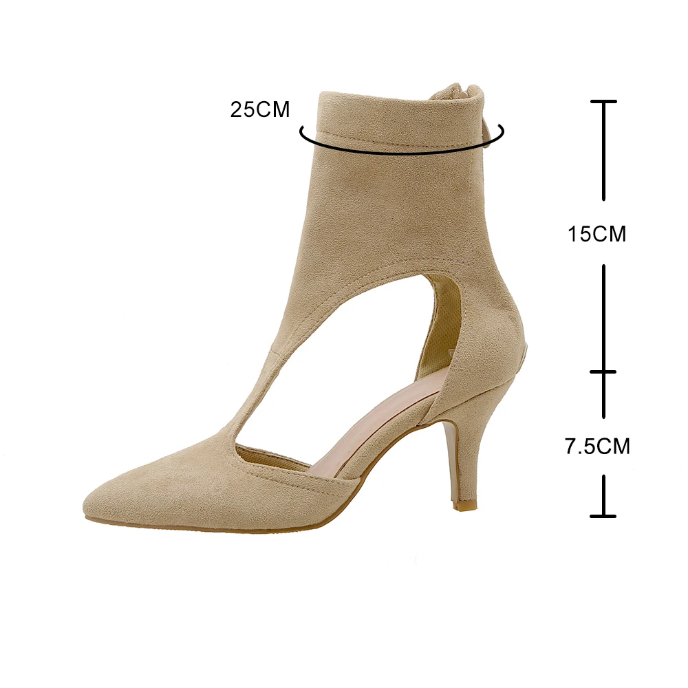 Sexy Women Pumps Summer Gladiator Fine High Heels Flocked Zip Ankle Strap Woman Party Shoes Black T Strap Tacones Altos Mujer