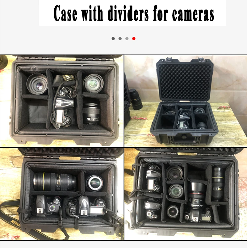 Hard waterproof plastic cameras case with dividers inside 350*250*160 mm