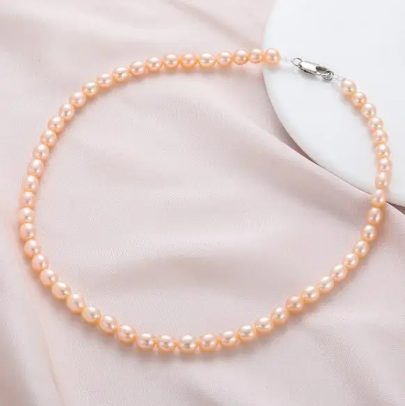 

New Arrival Favorite Pearl Necklace Natural Color White Pink Lavender AA 7-8MM Rice Real Freshwater Pearl Fine Jewelry Girl Gift