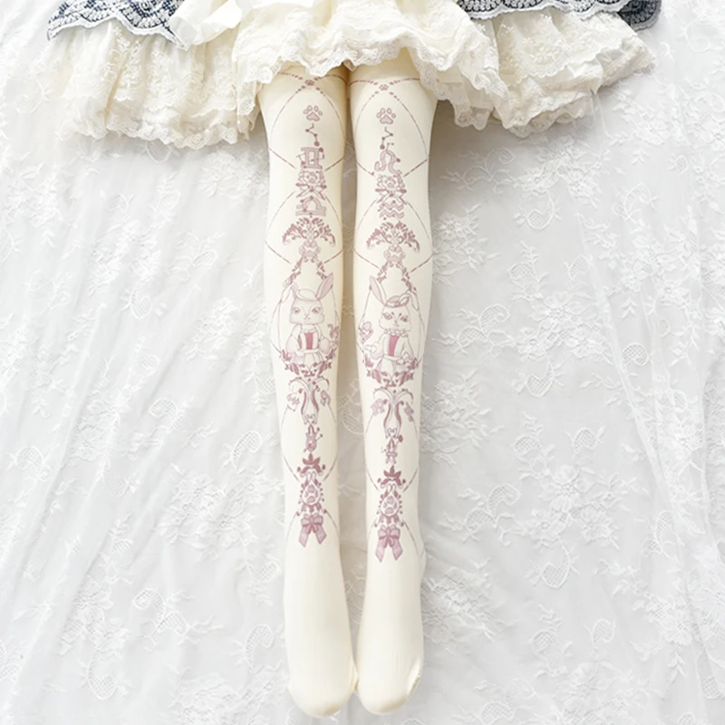 

Japanese Sen female retro soft sister Lolita stockings can Ailuolita constellation rabbit printing girl Lolita bottoming socks