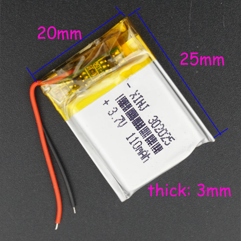 10pcs 3.7V 110 mAh 302025 Polymer Li Lithium Battery Lipo Cell For Music Player Headphones Bluetooth Earphone Speaker Camera