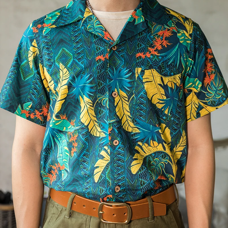 ST-0021 Read Description ! Big US Size Genuine Quality Vintage Looking Loose Fitting Hawaiian Aloha Cotton Shirt